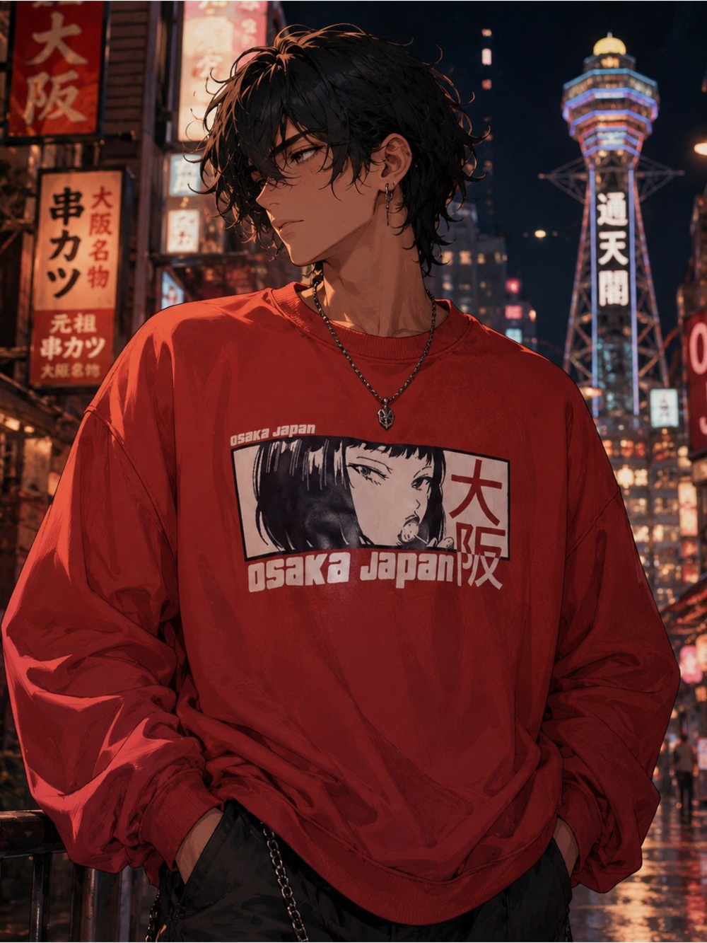 Osaka Japan Mens Red/Orange Sweatshirt XL Anime Girl with Lollipop XLarge EXC